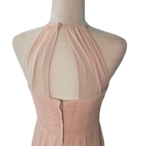 Levkoff pale Blush pink Strappy bodice chiffon halter neck flowy long gown sz 8 - Picture 3 of 14